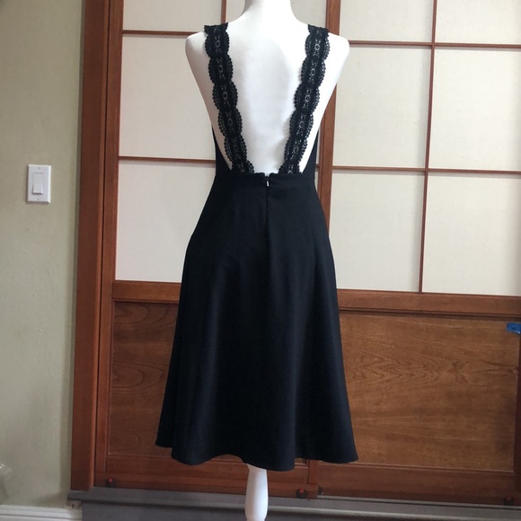 Sezane Robe Edna Black Crochet Strap Midi Dress - Picture 5 of 7